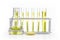 Candelilla wax in chemical watch glass and yellow cosmetic color oil in erlenmeyer flask in front of test tube Stand