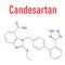 Candesartan hypertension drug molecule. Skeletal formula. Chemical structure
