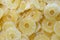 candied pineapple rings. background. full frame.