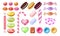 Candies and lollipops. Sweet jelly chocolate peppermint candies and cookies. Vector realistic set of gummy toffee