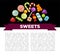 Candies and sweets poster of confectionery caramel hard candy and chocolate comfi