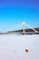 Candle bridge and blue sky in snow covered Rovaniemi