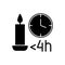 Candle burn time limit black glyph manual label icon