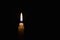 Candle burning in the black background. Located on the left side of the shot