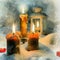 Candle burning, Christmas decoration card