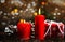 Candle burning in festive Christmas environment