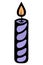 Candle. Burning flame of a purple twisted candle. Decoration for a birthday cake. Cartoon style
