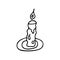 Candle in a candlestick, black and white in doodle