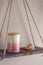 Candle and Crystal on Wooden Hanging Shelf