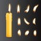Candle with fire flame lights realistic vector set
