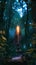 Candle flickers amidst mystical forest, evoking occult enchantment