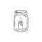 Candle in the jar doodle sketch. Candle light inside the bottle. Hand drawn lineart image