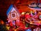 Candle light table with Christmas gingerbread house cookies .