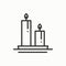 Candle line outline icon. Two burning candles with a bright flame. Light burn wax. Vector simple linear design