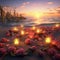 A_candle-lit_beach_at_sunset_where_roses