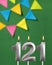 Candle number 121 birthday - Green anniversary card with pennants