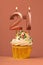 Candle number 21 - Cake birthday in coral fusion background