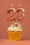 Candle number 23 - Cake birthday in coral fusion background