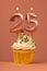 Candle number 25 - Cake birthday in coral fusion background