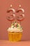 Candle number 33 - Cake birthday in coral fusion background