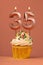 Candle number 35 - Cake birthday in coral fusion background