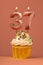 Candle number 37 - Cake birthday in coral fusion background