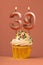 Candle number 39 - Cake birthday in coral fusion background