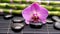 candle with orchids and lava stones