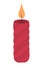 The candle is red twisted. A magical attribute. Burning orange flame. Color vector illustration. Isolated background. Flat style.