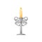 Candle in silver candlestick, bright burning flame