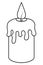 Candle. Sketch. Dripping wax. Hot flame. Vector illustration. Coloring book for children. Doodle style. Outline on an isolated