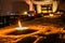 Candle stands in the snow , the night view of the fabulous medieval