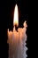 Candleflame on a lit white candle with black background