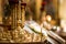 Candlelight in christian church, wedding ceremony, glans, altar, crucifix