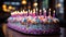 Candlelight illuminates birthday cake, a sweet, vibrant celebration event generated by AI