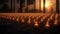 A candlelight vigil on Veteran\\\'s Day, where a row of lit candles illuminates the darkness in