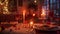 A candlelit dinner for two with a beautifully set table and flickering candles creating a cozy and romantic ambiance for