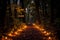 A candlelit pathway through the woods