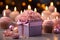 Candles aglow on cupcake, pink ribbonwrapped gift a joyous birthday scene