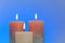 Candles background. shiny candles on a blue background.Decorative candles.Burning beautiful candles.Religion and culture