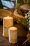 The candles in birch trunk, christmas and wedding decoration