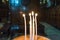 Candles are burning at the Church of the Sepulchre of Saint Mary, also Tomb of the Virgin Mary, a Christian tomb in the Kidron