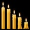 Candles burning. Romantic holiday candlelight different burn stages collection, birthday wax 3d burnout paraffin candle