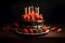 Candles for a festive chocolate cake with strawberries