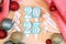 Candles in the form of numbers 2023, Christmas decor, top view