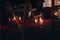Candles in glass lanterns, stylish wedding decor for evening wed