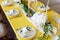 Candles and goblets on a decorated wedding table. selective focus