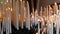 Candles lit in chapel of Lourdes, religious symbols
