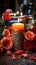 Candles in Mexican Catholic Altar Colorful Background Selective Focus