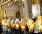 Candles and pilgrims at The Stone of Unction in The Church of the Holy Sepulchre